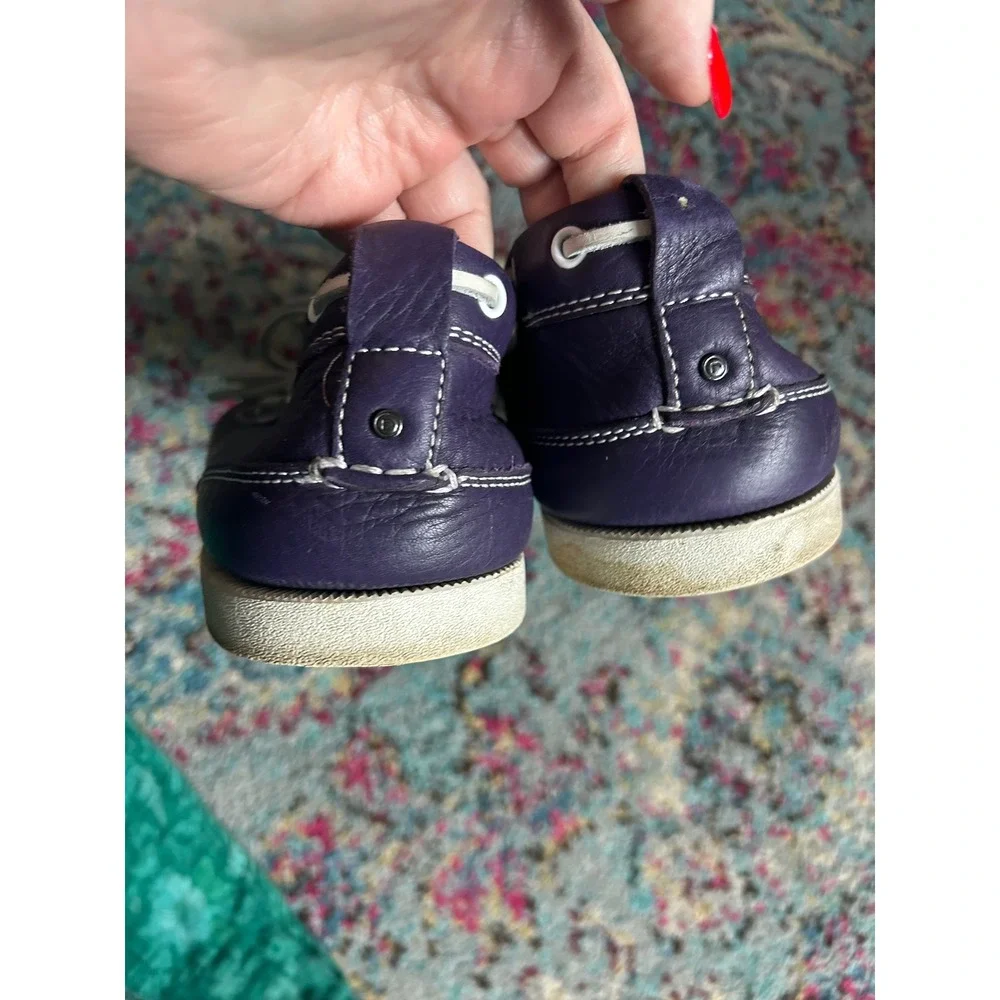 Rockport Boat Shoes Purple Pebbled Leather Gingham Lining Loafers Mens 15M
